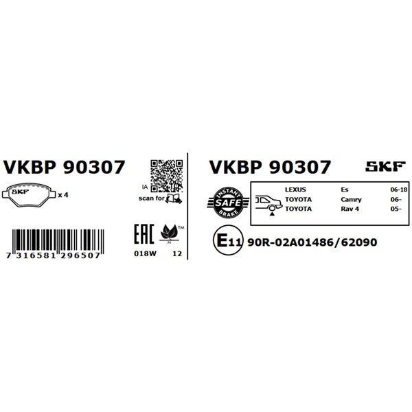 Bromsbeläggsats, Bakaxel Skf VKBP 90307 SKF Bromsbeläggsats, Bakaxel Skf VKBP 90307 SKF
