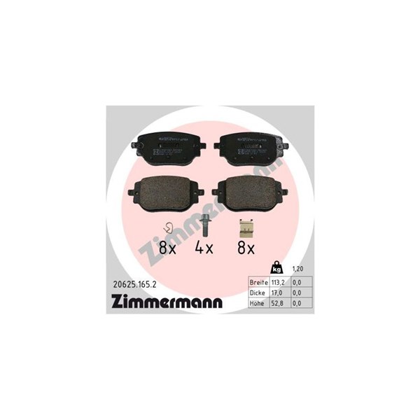 Bromsbeläggsats, Bakaxel Zimmermann 20625.165.2 ZIMMERMANN