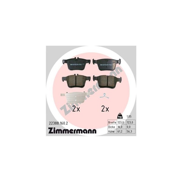 Bromsbeläggsats, Bakaxel Zimmermann 22388.160.2 ZIMMERMANN