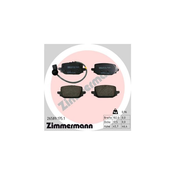 Bromsbeläggsats, Bakaxel Zimmermann 26589.175.1 ZIMMERMANN Bromsbeläggsats, Bakaxel Zimmermann 26589.175.1 ZIMMERMANN