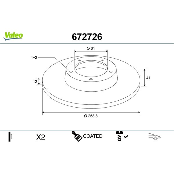 Bromsskiva Solid, Framaxel Valeo 672726 VALEO
