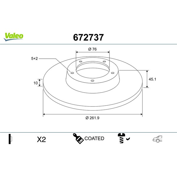 Bromsskiva Solid, Bakaxel Valeo 672737 VALEO