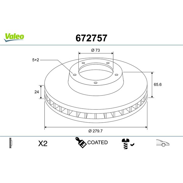 Bromsskiva Ventilerad, Framaxel Valeo 672757 VALEO Bromsskiva Ventilerad, Framaxel Valeo 672757 VALEO