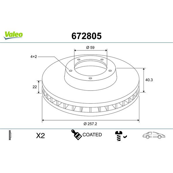 Bromsskiva Ventilerad, Framaxel Valeo 672805 VALEO