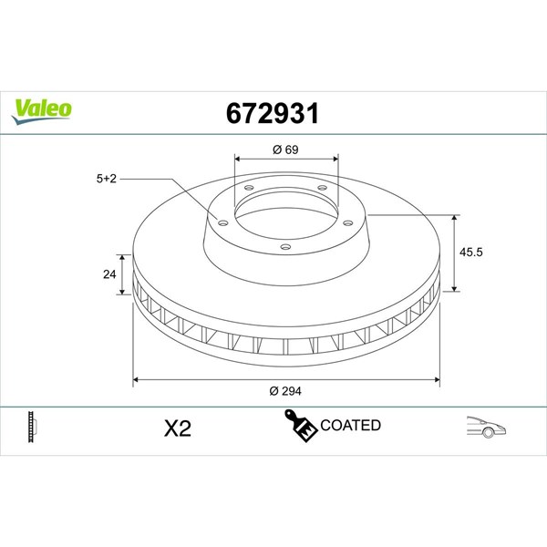 Bromsskiva Ventilerad, Framaxel Valeo 672931 VALEO