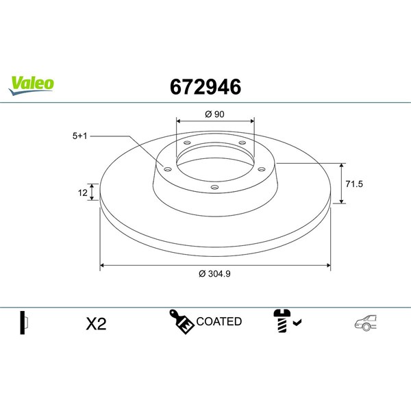 Bromsskiva Solid, Bakaxel Valeo 672946 VALEO