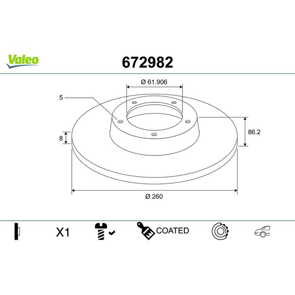 Bromsskiva Solid, Bakaxel Valeo 672982 VALEO Bromsskiva Solid, Bakaxel Valeo 672982 VALEO