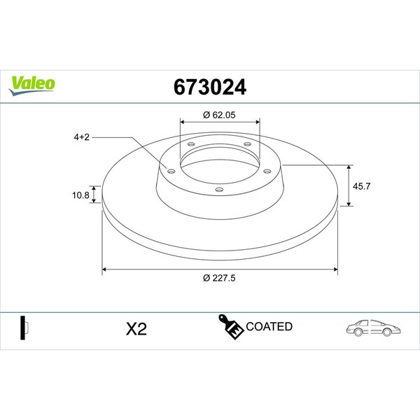 Bromsskiva Solid, Framaxel, Bakaxel Valeo 673024 VALEO