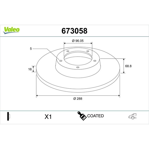 Bromsskiva Solid, Bakaxel Valeo 673058 VALEO