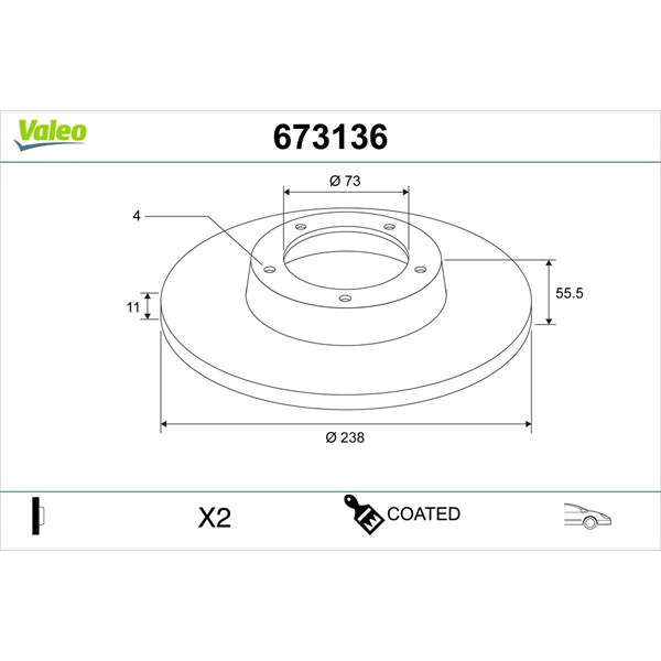 Bromsskiva Solid, Framaxel Valeo 673136 VALEO