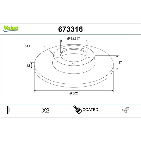 Bromsskiva Solid, Bakaxel Valeo 673316 VALEO