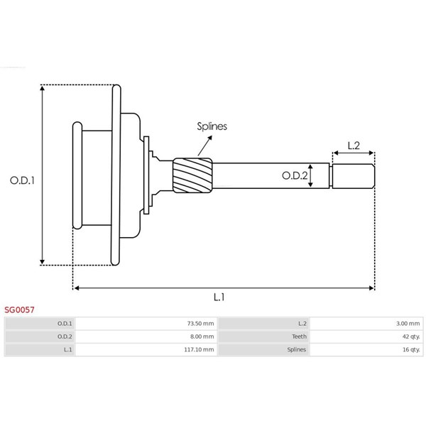 Solhjul, planetväxel (startmotor) As-pl SG0057 AS-PL