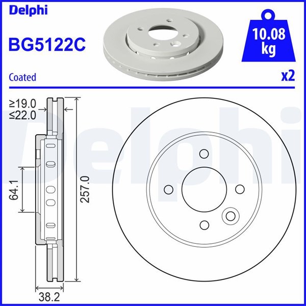 Bromsskiva Ventilerad, Framaxel Delphi BG5122C DELPHI