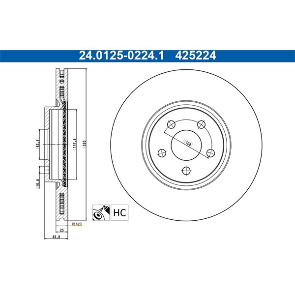 Bromsskiva Ventilerad, Framaxel Ate 24.0125-0224.1 ATE