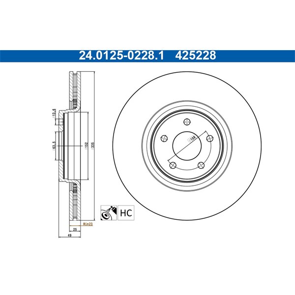 Bromsskiva Ventilerad, Framaxel Ate 24.0125-0228.1 ATE