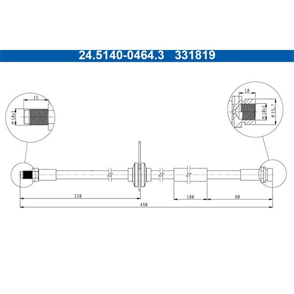 Bromsslang, Bakaxel Ate 24.5140-0464.3 ATE Bromsslang, Bakaxel Ate 24.5140-0464.3 ATE