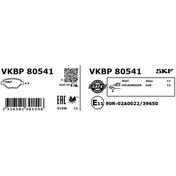 Bromsbeläggsats, Framaxel Skf VKBP 80541 SKF