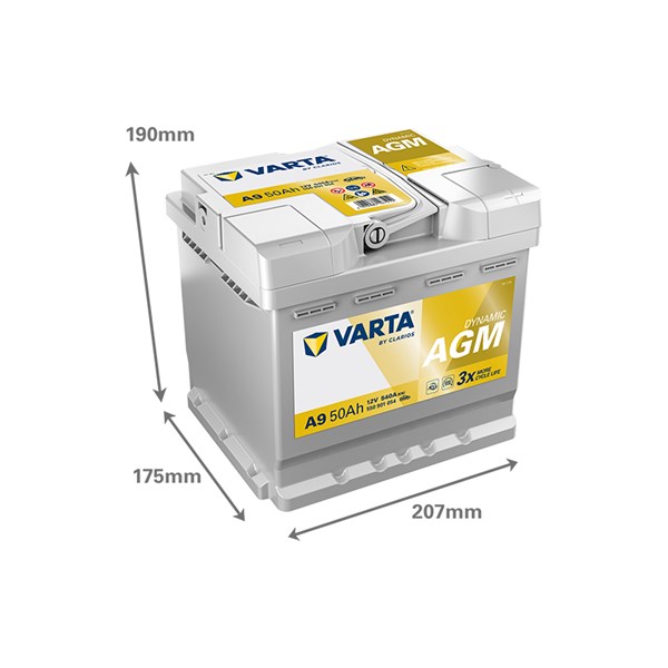 STARTBATTERI Varta Dynamic AGM A9 (E39) 12V 50Ah 540A, Bagageutry VARTA