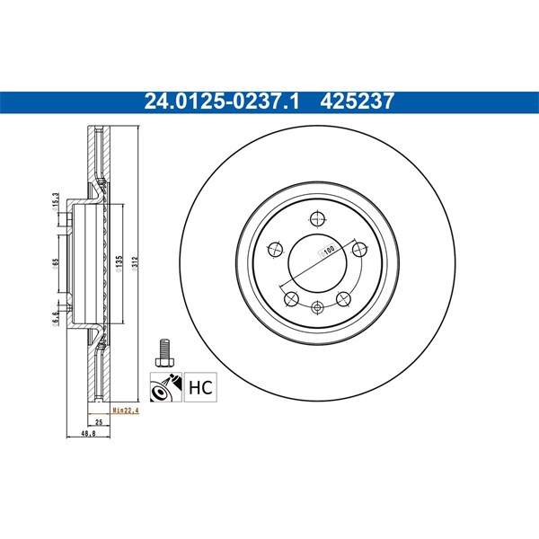 Bromsskiva Ventilerad, Framaxel Ate 24.0125-0237.1 ATE