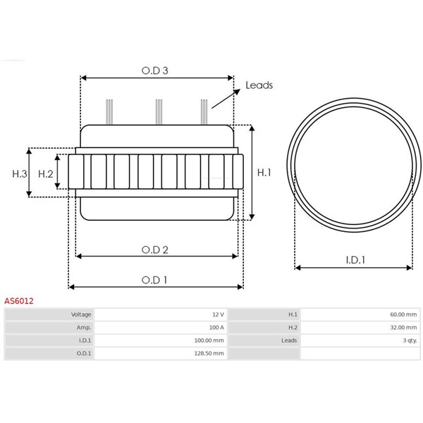 Stator, generator 12V 100A As-pl gul AS6012 AS-PL Stator, generator 12V 100A As-pl gul AS6012 AS-PL