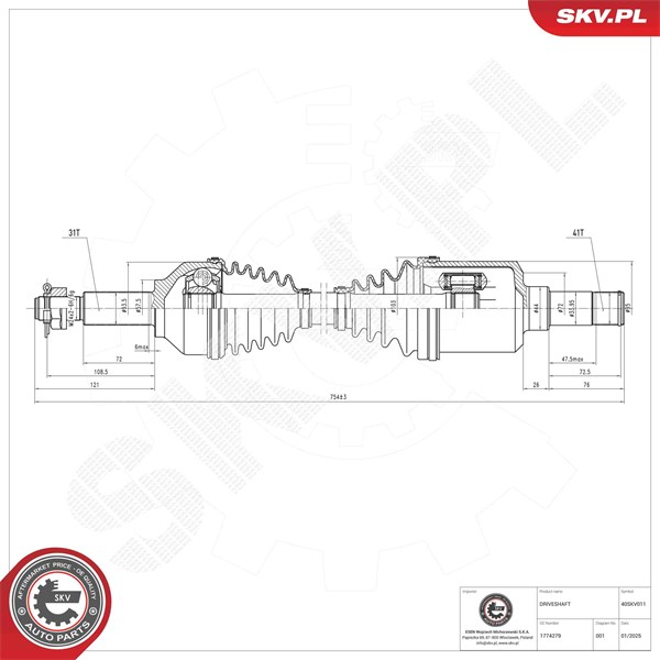Drivaxel, framaxel vänster Esen skv 40SKV011 ESEN SKV Drivaxel, framaxel vänster Esen skv 40SKV011 ESEN SKV
