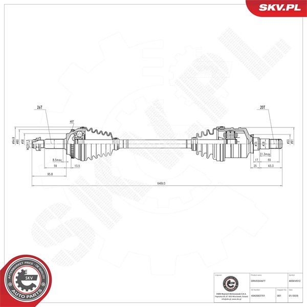 Drivaxel, framaxel vänster Esen skv 40SKV012 ESEN SKV