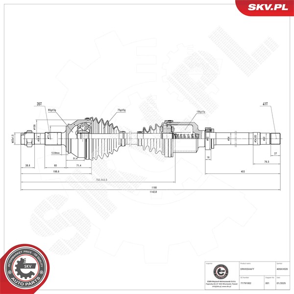 Drivaxel, framaxel höger Esen skv 40SKV020 ESEN SKV