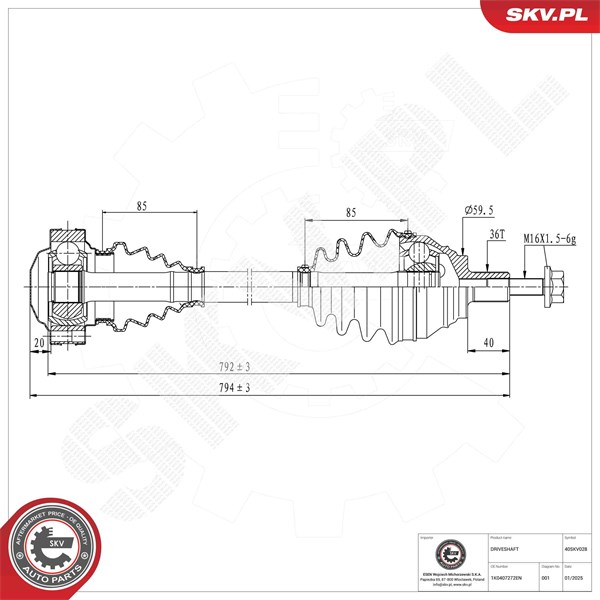 Drivaxel, framaxel höger Esen skv 40SKV028 ESEN SKV