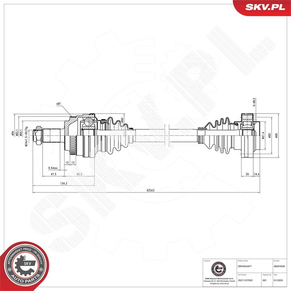 Drivaxel, Bakaxel vänster, Bakaxel höger Esen skv 40SKV029 ESEN SKV