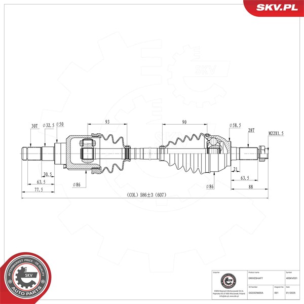 Drivaxel, framaxel vänster Esen skv 40SKV031 ESEN SKV Drivaxel, framaxel vänster Esen skv 40SKV031 ESEN SKV