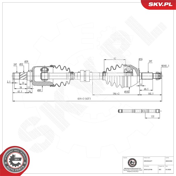 Drivaxel, framaxel vänster Esen skv 40SKV032 ESEN SKV