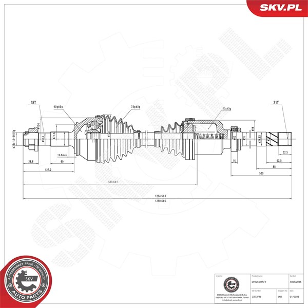 Drivaxel, framaxel höger Esen skv 40SKV035 ESEN SKV