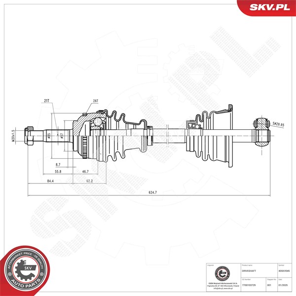 Drivaxel, Framaxel, framaxel vänster Esen skv 40SKV045 ESEN SKV