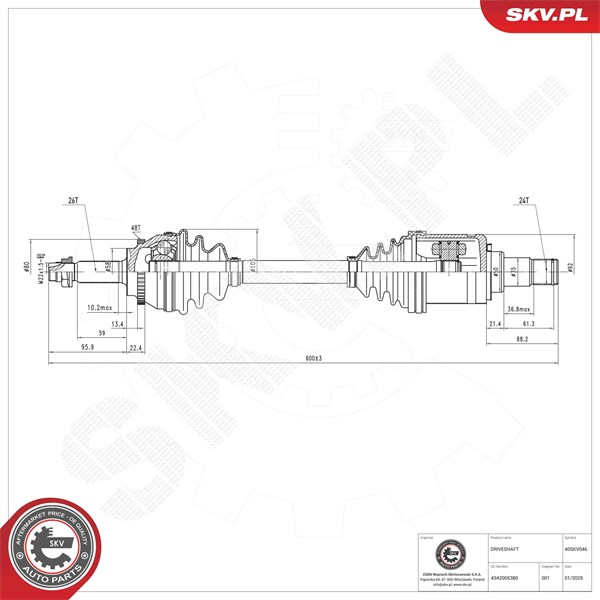 Drivaxel, framaxel vänster Esen skv 40SKV046 ESEN SKV