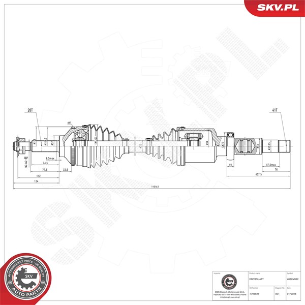 Drivaxel, framaxel höger Esen skv 40SKV052 ESEN SKV