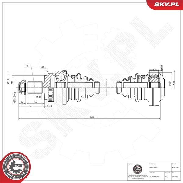 Drivaxel, Bakaxel höger Esen skv 40SKV053 ESEN SKV