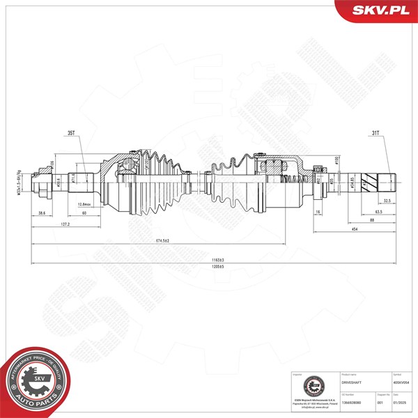 Drivaxel, framaxel höger Esen skv 40SKV054 ESEN SKV