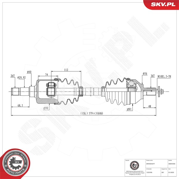 Drivaxel, framaxel vänster Esen skv 40SKV055 ESEN SKV