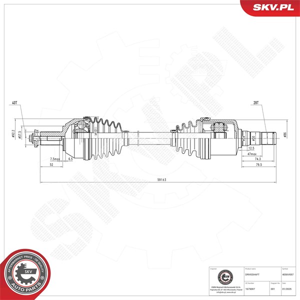 Drivaxel, framaxel vänster Esen skv 40SKV057 ESEN SKV