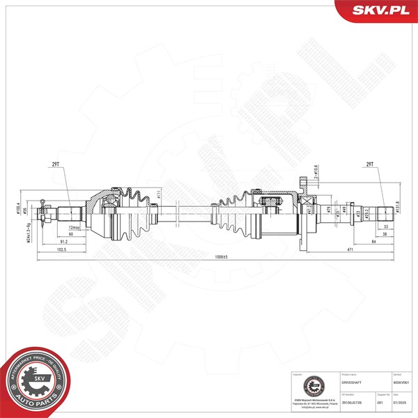 Drivaxel, framaxel höger Esen skv 40SKV061 ESEN SKV