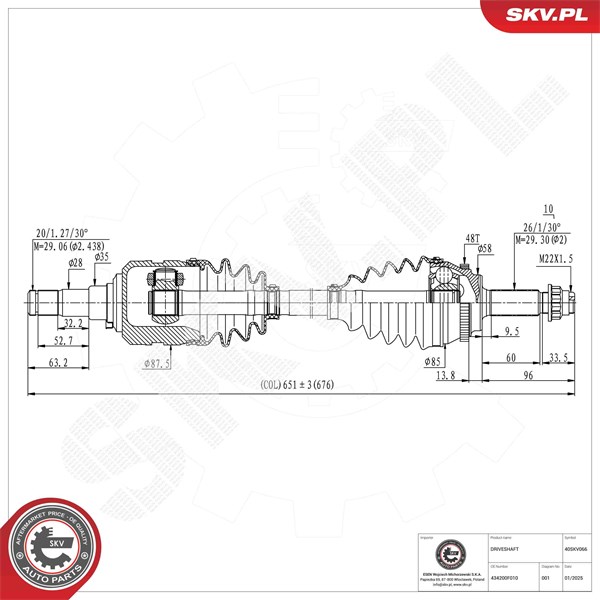 Drivaxel, framaxel vänster Esen skv 40SKV066 ESEN SKV