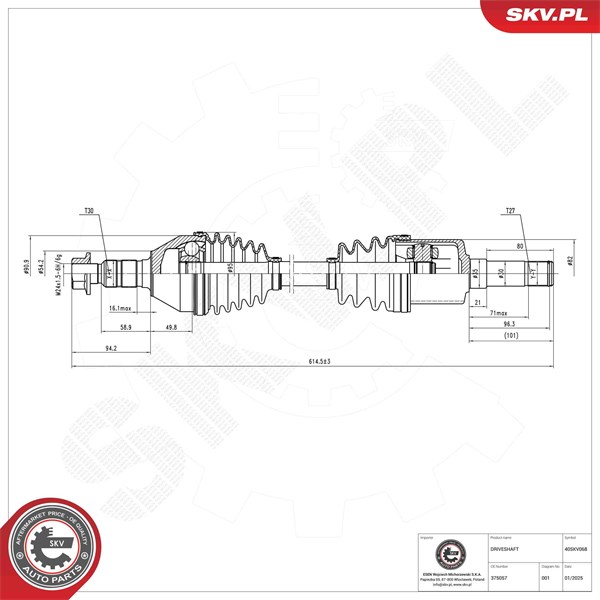 Drivaxel, framaxel vänster, framaxel höger Esen skv 40SKV068 ESEN SKV