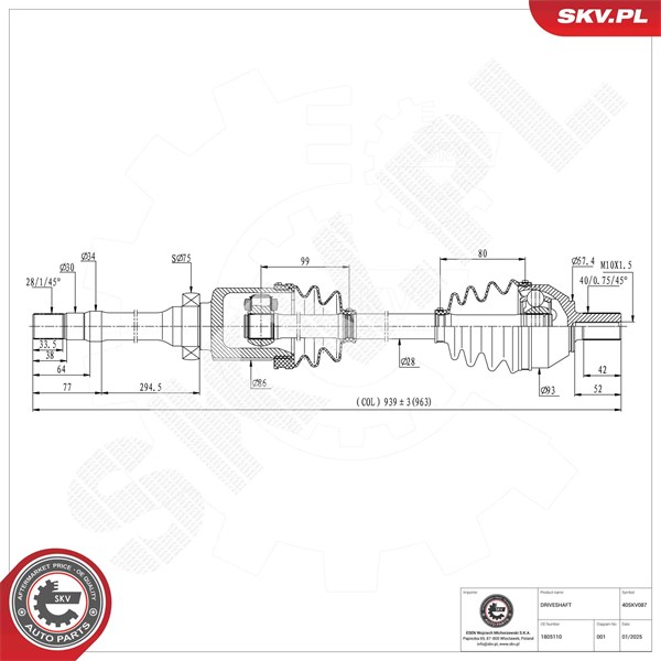 Drivaxel, framaxel höger Esen skv 40SKV087 ESEN SKV