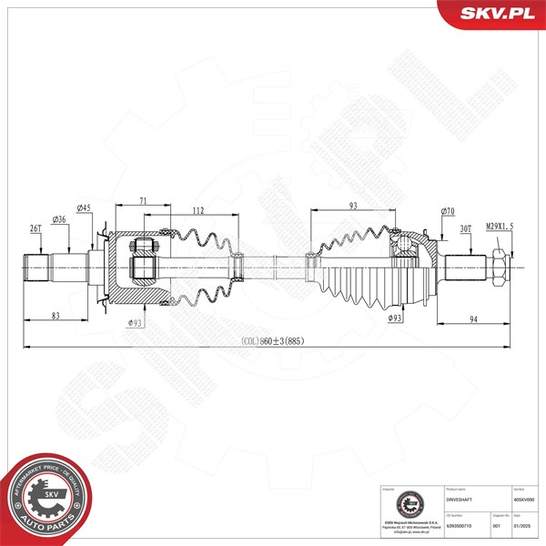 Drivaxel, Bakaxel höger, Bakaxel vänster Esen skv 40SKV090 ESEN SKV Drivaxel, Bakaxel höger, Bakaxel vänster Esen skv 40SKV090 ESEN SKV