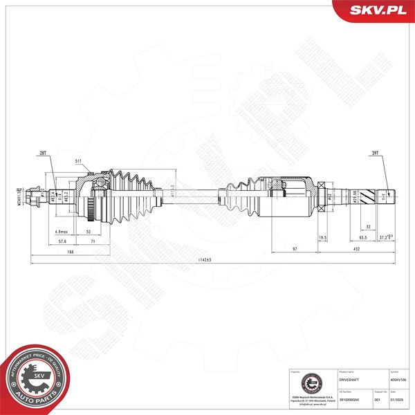 Drivaxel, framaxel höger Esen skv 40SKV106 ESEN SKV
