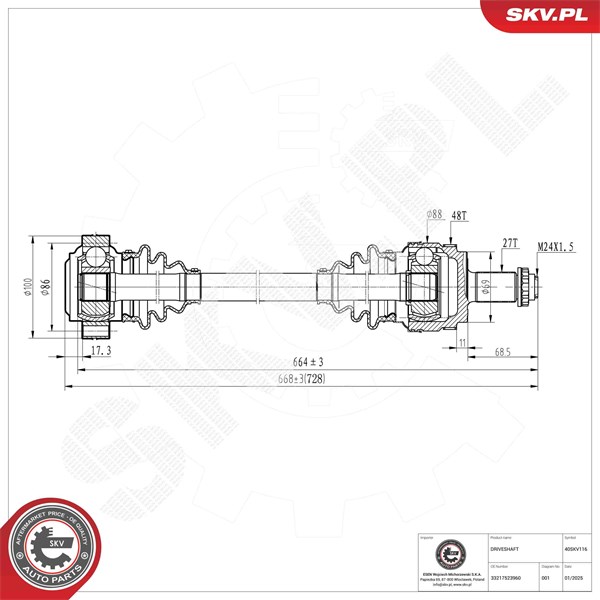 Drivaxel, Bakaxel höger Esen skv 40SKV116 ESEN SKV