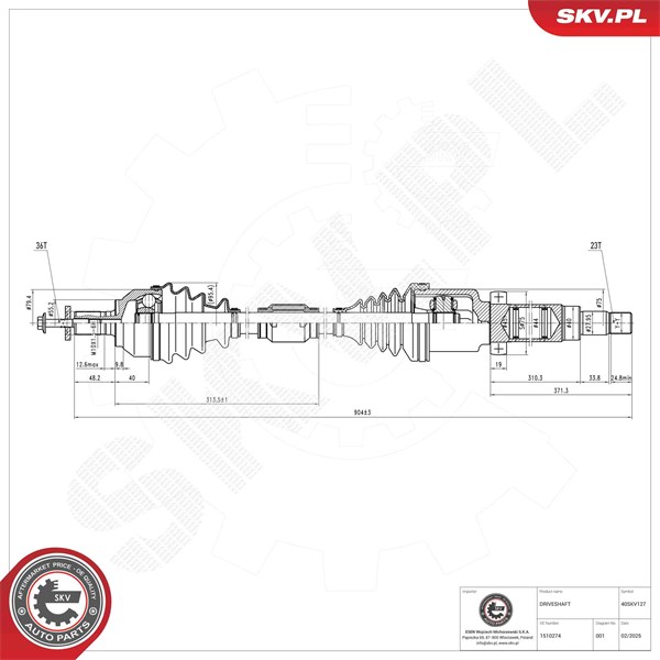 Drivaxel, framaxel höger Esen skv 40SKV127 ESEN SKV Drivaxel, framaxel höger Esen skv 40SKV127 ESEN SKV