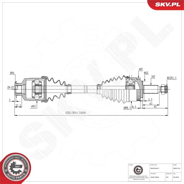 Drivaxel, framaxel höger Esen skv 40SKV134 ESEN SKV