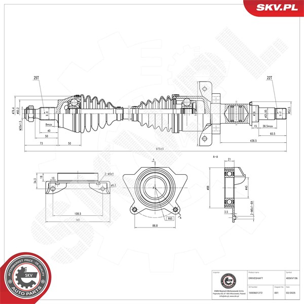 Drivaxel, framaxel höger Esen skv 40SKV136 ESEN SKV