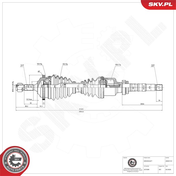 Drivaxel, framaxel höger Esen skv 40SKV141 ESEN SKV